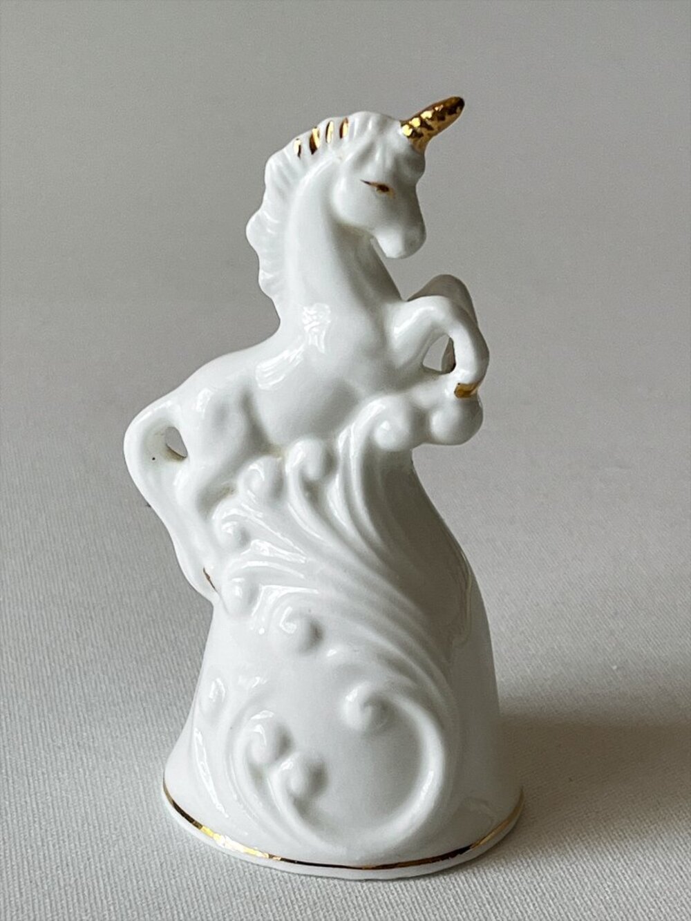 Vintage Giftcraft White Unicorn Ceramic Bell Bone China 4" Tall